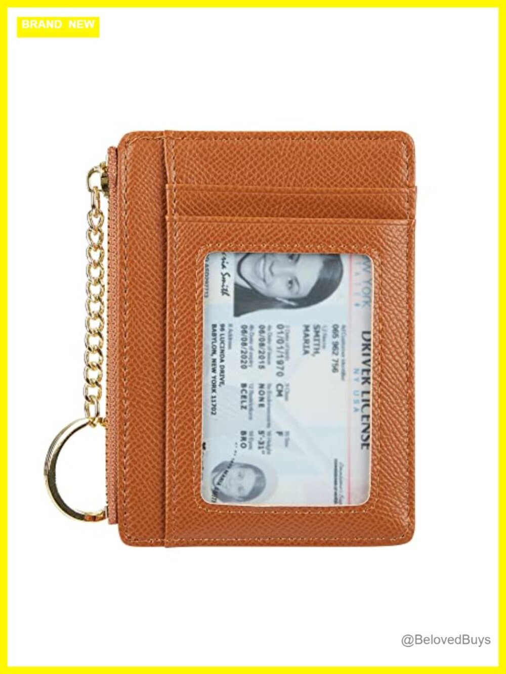 Slim Minimalist Faux Leather Card Holder Keychain Wallet with ID Window